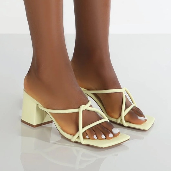 Yellow Strappy Block Heel Mules - Picture 3 of 11